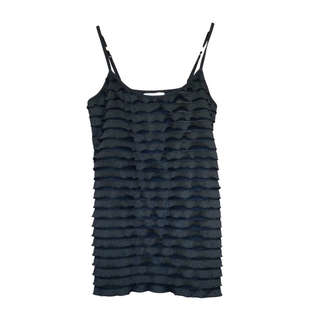 Vintage Y2K Energie Black Ruffled Layered Tank Top Cami Size XL